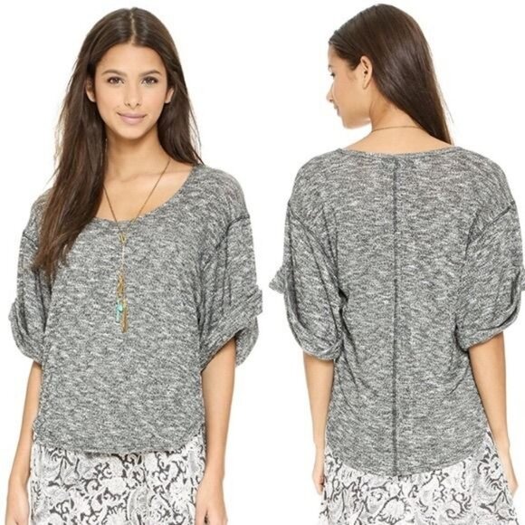 Free People Beach Nani Roll Sleeve Knit Top in Marled Grey Size Small - Picture 2 of 13